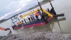 Jet suction dredger conducts test work in a river in Indonesia